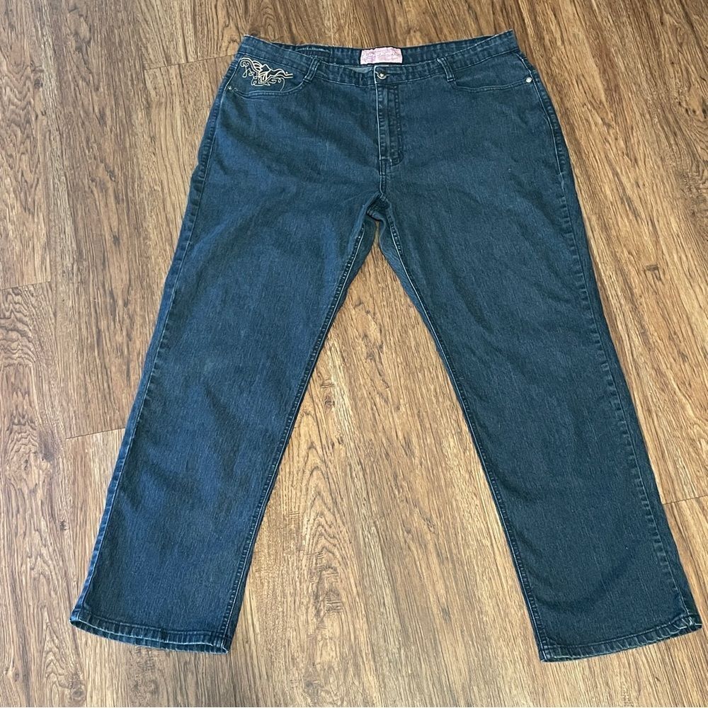Vintage Y2K COS Cosmopolitan Jeans Stretchy Jeans Blue With Gold Embroidery 20W - Picture 2 of 13
